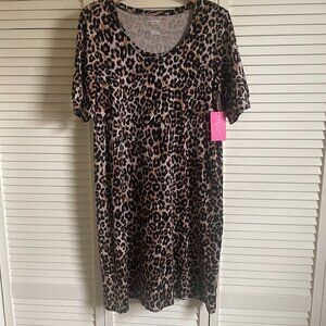 ISAAC MIZRAHI NEW YORK Leopard Cotton Jersey Short Sleeve Dress NWT Size S